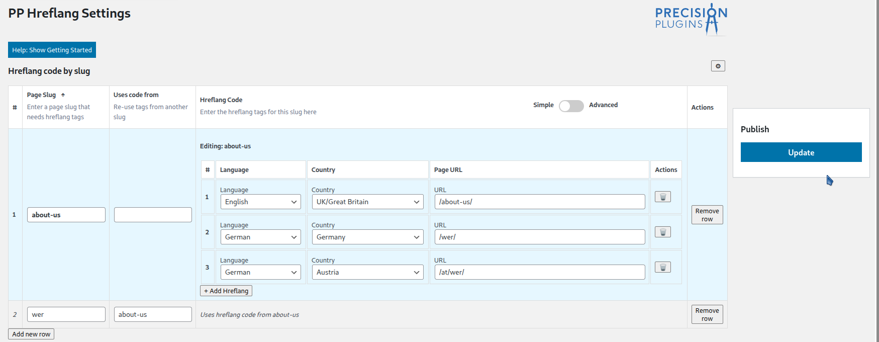 Screenshot of the Precision Hreflang plugin UI